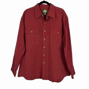 CABELAS Mens Canvas 100% Cotton ButtonUp Shirt 2XL Red Burgundy Workwear Shacket
